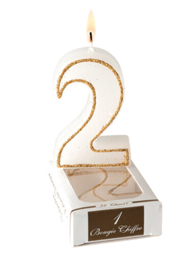 Bougie chiffre blanc numéro 2 