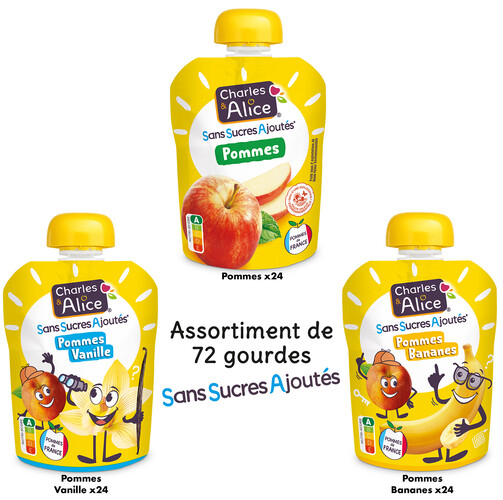 Gourde assortiment 3 parfums hve sans sucre ajoutés pièce de 90 g colis de 72