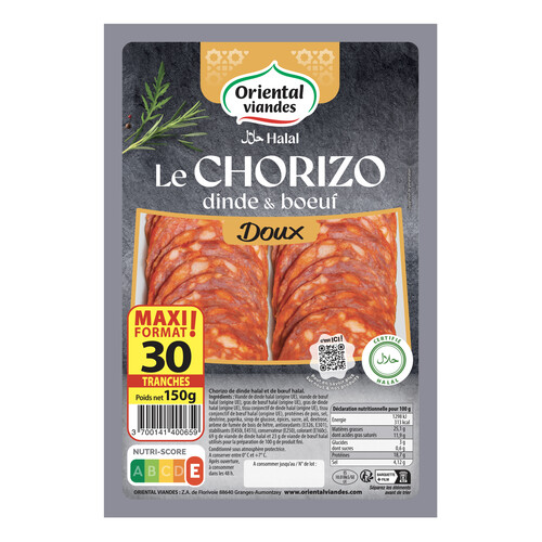Chorizo boeuf et volaille 30 tranches - halal 