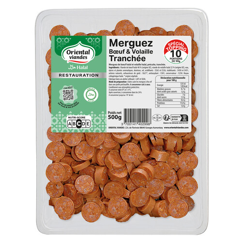 Merguez de boeuf et volaille tranchées - halal 