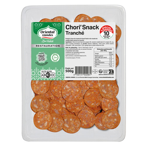 Chorizo boeuf & volaille tranché à cuire halal 